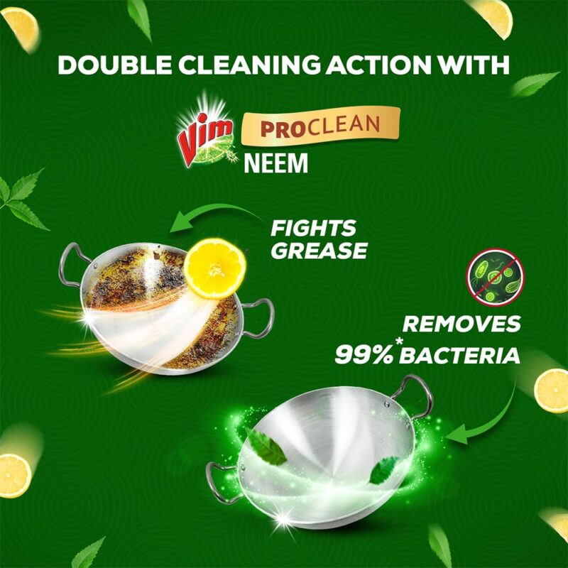 Vim ProClean Dishwash Liquid Gel with Neem, Removes 99%* Backeteria, Removes tough grease and odours, 750ml - Image 5