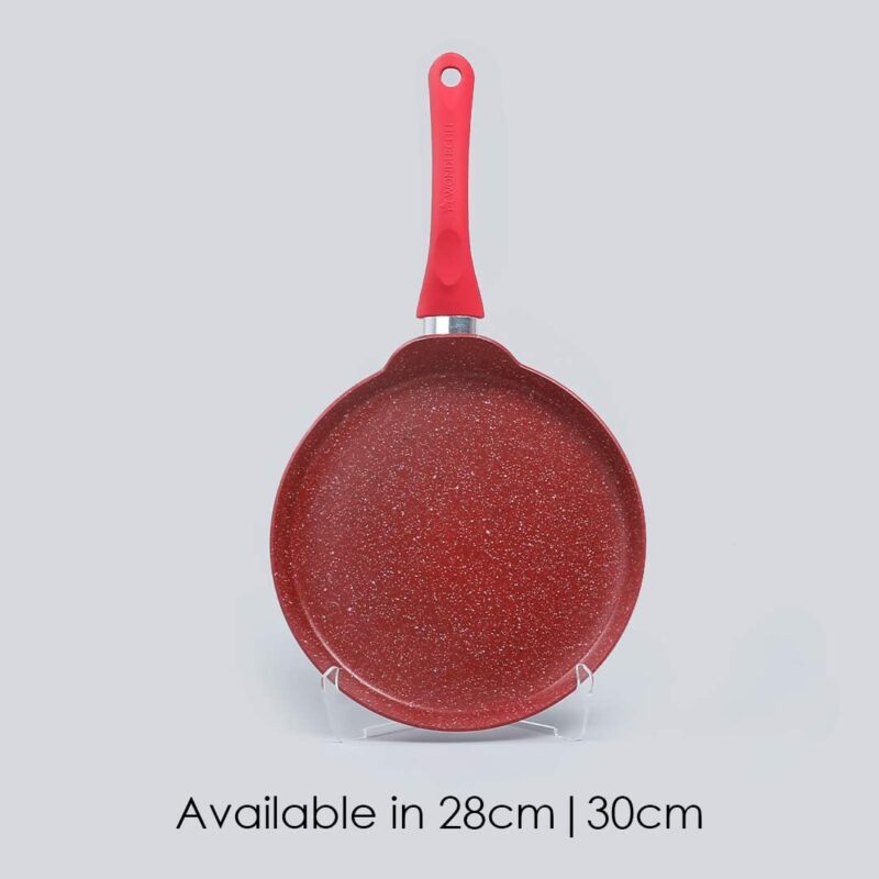 Wonderchef Royal Velvet Non-Stick Dosa Tawa | Induction Bottom | Soft-Touch Handle | Virgin Grade Aluminium | PFOA/Heavy Metals Free | 3 mm | 28cm Non-Stick Tawa | 2 Years Warranty | Red - Image 5