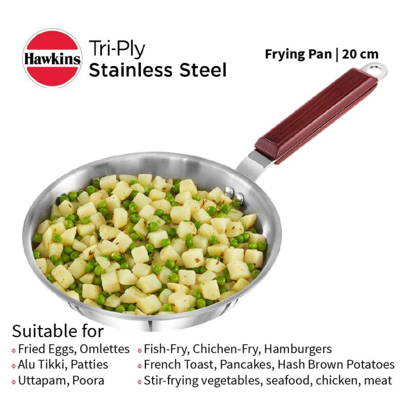Hawkins 20 cm Frying Pan, Triply Stainless Steel Fry Pan, Induction Frying Pan, Small Frying Pan, Silver (SSF20) - Image 2
