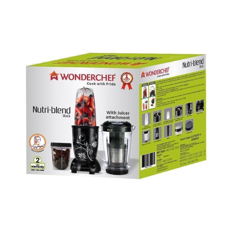 Nutri-blend, 400W, 22000 RPM Mixer-Grinder, Blender, SS Blades, 3 Unbreakable Jars With Juicer Attachment, 2 Years Warranty, Black, Online Recipe Book By Chef Sanjeev Kapoor - Image 6