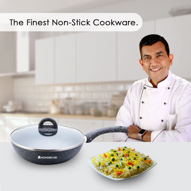 Wonderchef Renewed Granite 26cm Non-Stick Wok (without Lid) | 3.1L | Induction Bottom | Soft-Touch Handles | Virgin Grade Aluminium | 3.5mm Thick | PFOA and Heavy Metals Free - Image 2