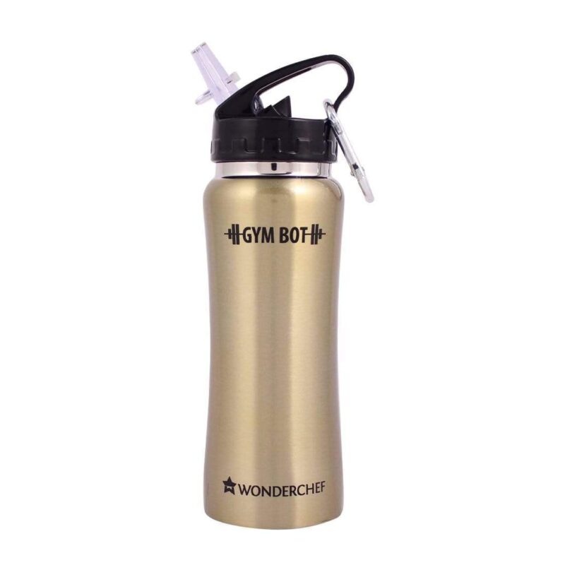 Gym-Bot Stainless Steel Single Wall Water Bottle - Gold,750ml - Image 9