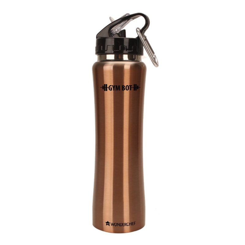Gym-Bot, 750ml, Stainless Steel Single Wall Water Bottle, Light Weight, Spill and Leak Proof, Brown, 2 Years Warranty - Image 4