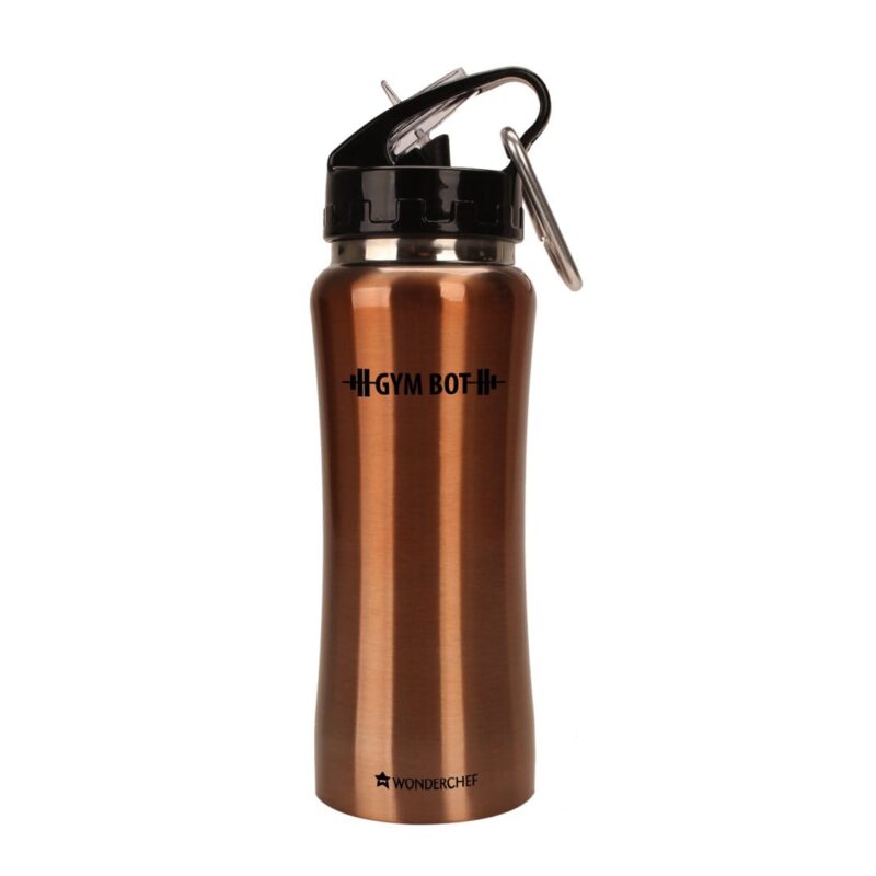 Gym-Bot, 500ml, Stainless Steel Single Wall Water Bottle, Light Weight, Spill and Leak Proof, Brown, 2 Years Warranty - Image 3