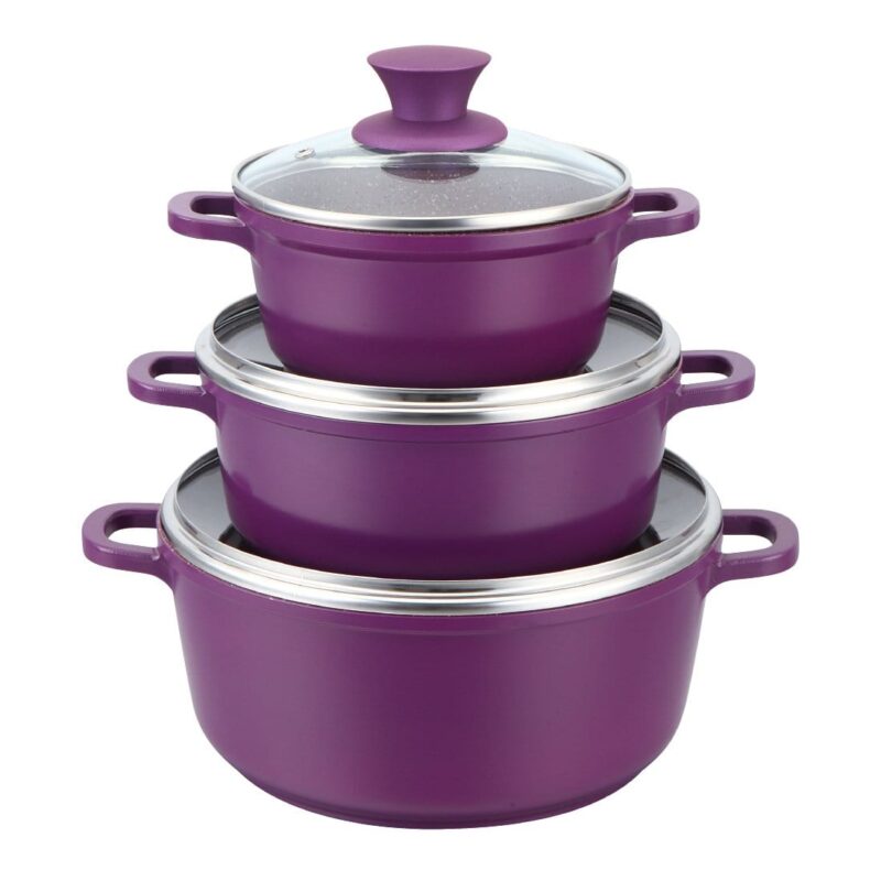 Granite Die-Cast Non-stick 6-piece Casserole Set with Lids, Induction bottom, Soft-touch handles, Virgin grade aluminium, PFOA/Heavy metals free, 3.5mm, 2 years warranty, Purple - Image 7