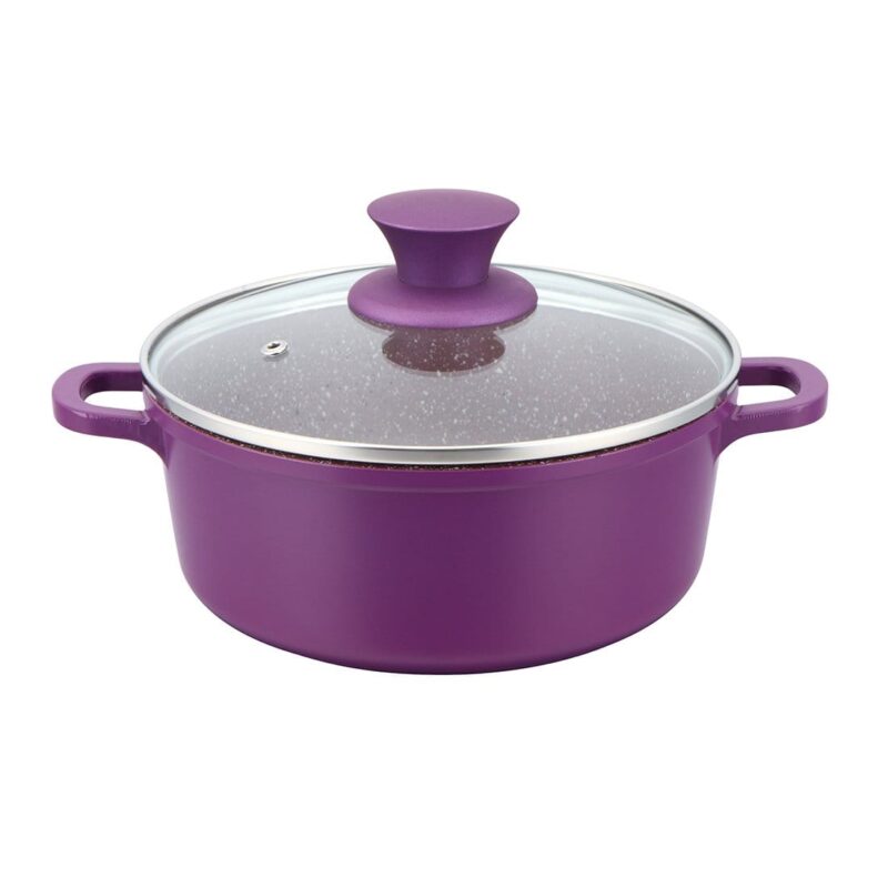 Granite Die-Cast Non-stick 6-piece Casserole Set with Lids, Induction bottom, Soft-touch handles, Virgin grade aluminium, PFOA/Heavy metals free, 3.5mm, 2 years warranty, Purple - Image 8