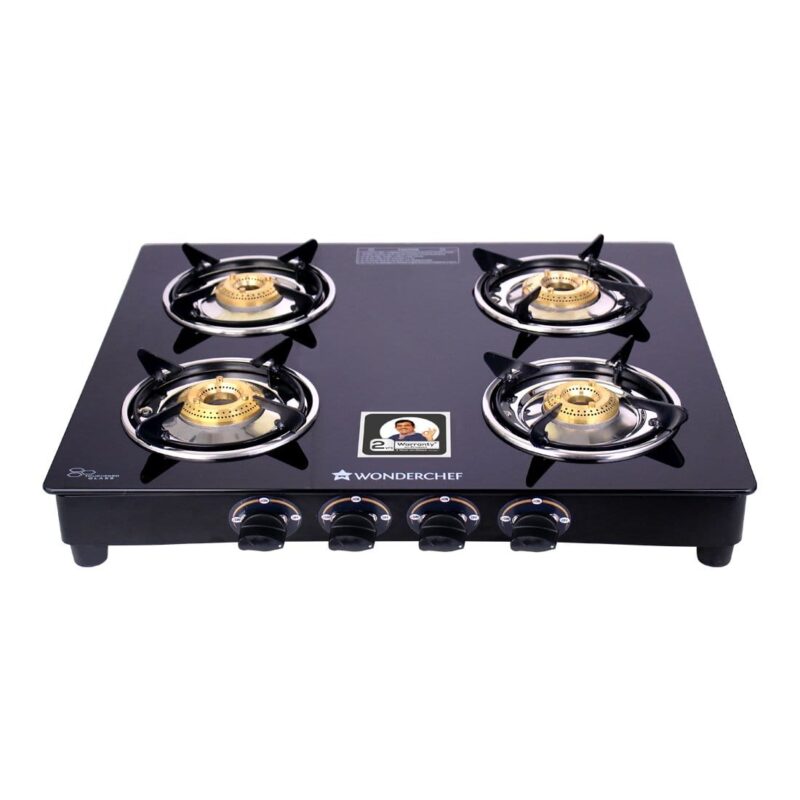 Ultima 4 Burner Manual Glass Cooktop | 6mm Toughened Glass Cooktop | Stainless Steel Drip tray | Anti-Skid Legs | Large Pan support | Manual Ignition | 360 degree Revolving Nozzle | Black steel frame | 2 Year Warranty | Black - Image 12