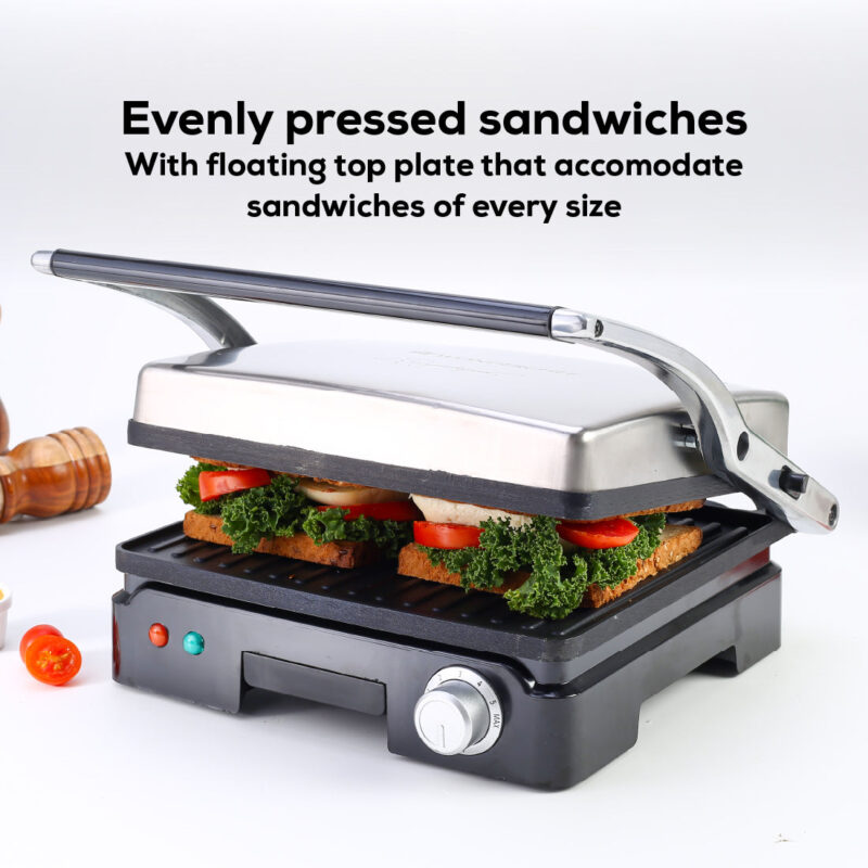 Wonderchef Renewed Sanjeev Kapoor Tandoor Family Size Plus| Electric Contact Grill & Sandwich Maker| 1800 Watt| Non-stick Grooves Healthy cooking | Super fast heating | 1 Year Warranty| Black & Silver - Image 2