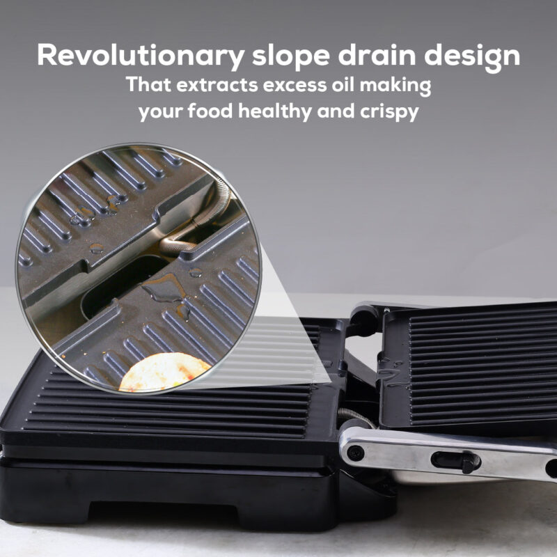 Wonderchef Renewed Sanjeev Kapoor Tandoor Family Size Plus| Electric Contact Grill & Sandwich Maker| 1800 Watt| Non-stick Grooves Healthy cooking | Super fast heating | 1 Year Warranty| Black & Silver - Image 5