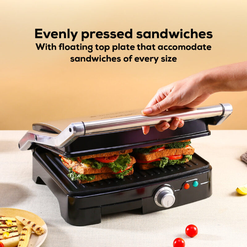 Sanjeev Kapoor Tandoor Professional Plus | Electric Contact Grill & Sandwich Maker| Thermostat Control | Auto Shut Off| LED Indicator| 2 Year Warranty | Black & Silver - Image 2