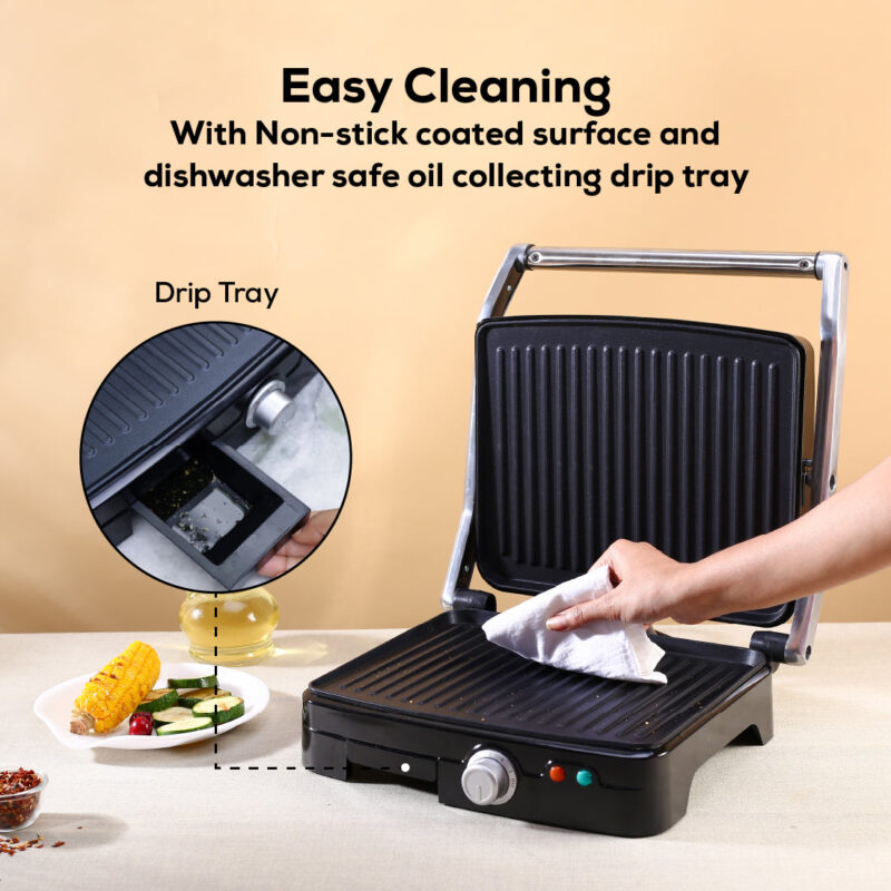 Sanjeev Kapoor Tandoor Professional Plus | Electric Contact Grill & Sandwich Maker| Thermostat Control | Auto Shut Off| LED Indicator| 2 Year Warranty | Black & Silver - Image 6