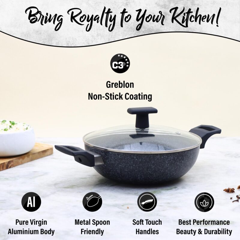 Graphite Kadhai with Lid 24 cm, 3 Years Warranty - Image 2