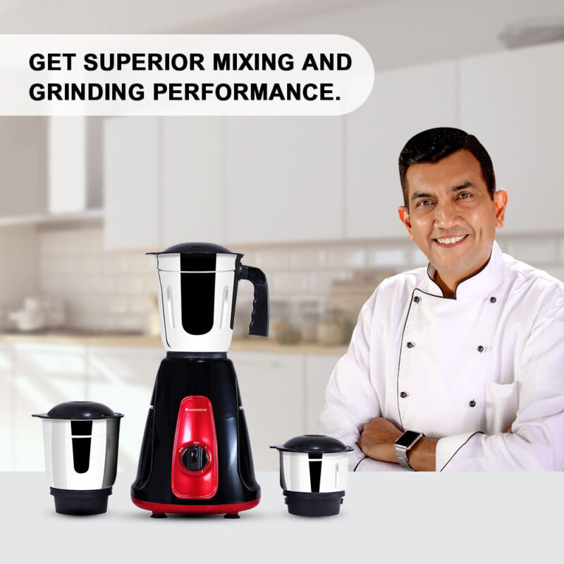 Platinum Mixer Grinder 500W with 3 Stainless Steel Jars And Anti-Rust Stainless Steel Blades, Ergonomic Handles, 5 Years Warranty On Motor, Black & Crimson