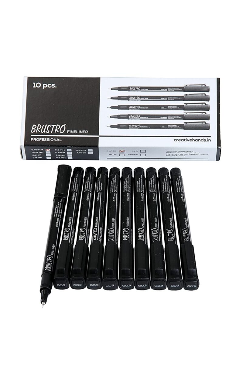 Brustro Professional Pigment Based Fineliner Black | Set of 10| Tip Size 0.03, 0.05, 0.1, 0.2, 0.3, 0.4, 0.5, 0.6, 0.8 and 1mm |Archival Waterproof UV Resistant Ink|Ideal For Technical Drawing,Waterproof,Artist Illustration,Sketching,Mandala - Image 2