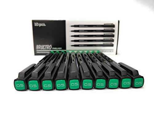 Brustro Professional Pigment Based Fineliner Box of 10 (tip sizes of 0.5 mm, Green) - Image 4