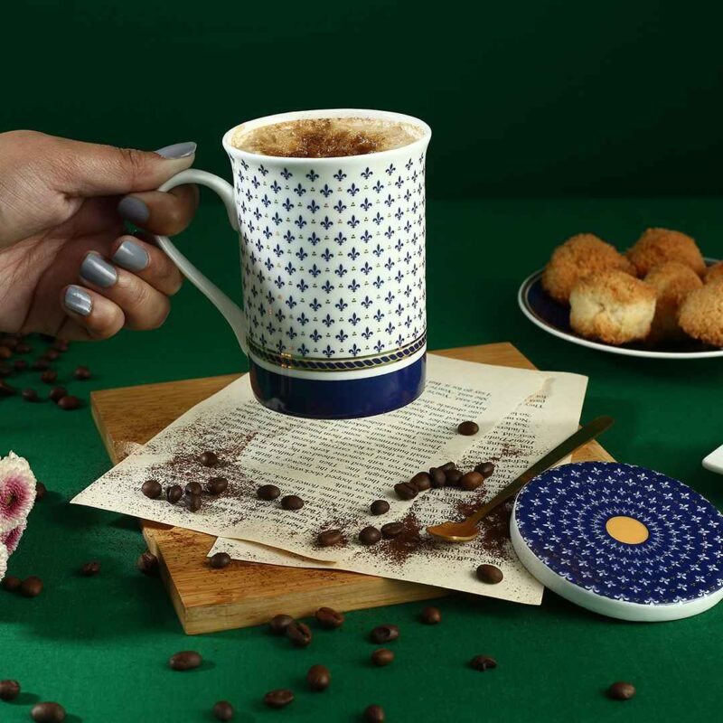 Sicilia Fine Bone China Coffee Mug with Lid - Royal Blue - 1 pc - Image 4