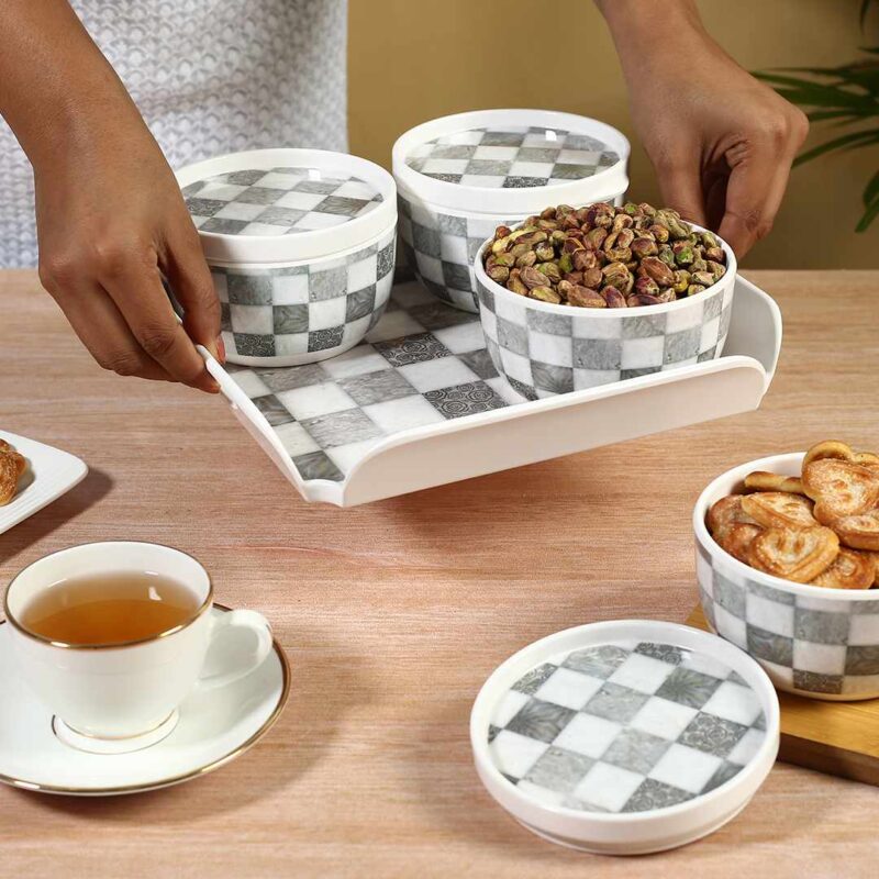 Venice Multipurpose Container & Tray - Grey Tiles (Set of 9) - Image 5