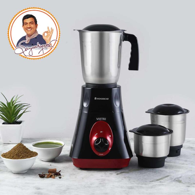 Vietri Mixer Grinder, 550W with 3 Anti-rust Stainless Steel Jars and Blades, 3-speed Knob, Anti-skid Feet, 5 Years Warranty on Copper Armature Motor, Black & Red - Image 5