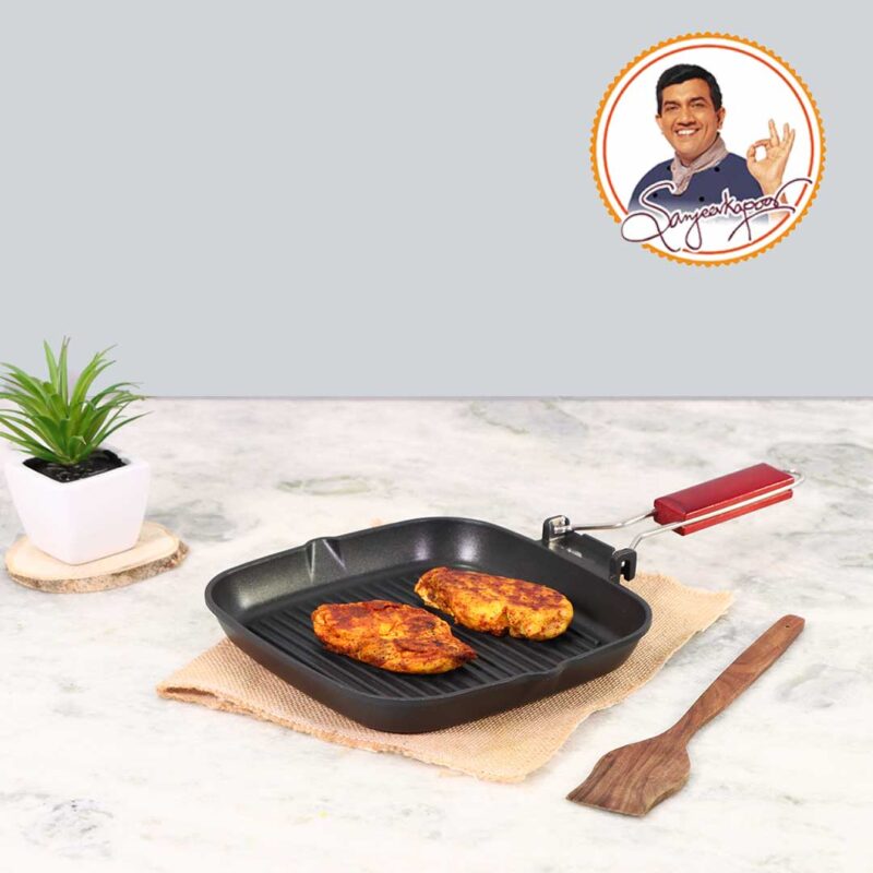 Caesar Nonstick Folding Grill Pan | Ideal for Barbeque, Tandoori & Sandwiches | Smart Folding Handle | Space Saver | Gas & Induction Friendly | PFOA Free | 2.3L | 5 Year Warranty | Black - Image 7