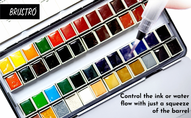 Brustro 3 Flat and Round Aqua Squeeze Leak Proof Watercolour Brush Pen with 9 Sheets Paper Cotton CP 300 GSM, 5x7-inch (Assorted) - Set of 6 - Image 8