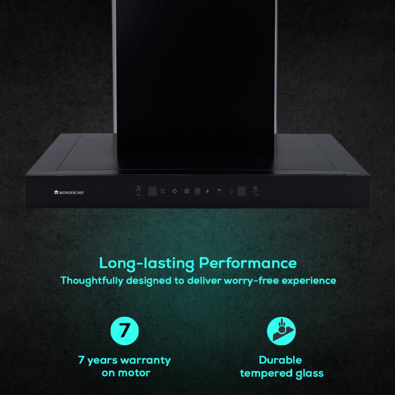 Ultima D-Lite| 90cm |1400 m3/hr| Auto Clean Curved Glass Chimney | Baffle Filter | Powerful Suction | Touch Control| 3 Speed Motion Sensor Control | Low Noise | 7 Year Warranty | Black - Image 5