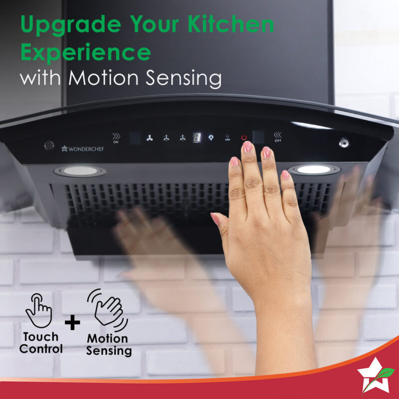 Ultima C-Line| 90cm |1200 m3/hr| Auto Clean| Curved Glass Chimney | Baffle Filter | Powerful Suction | Touch Control|3 Speed Motion Sensor Technology| Low Noise| 7 Year Warranty | Black - Image 5