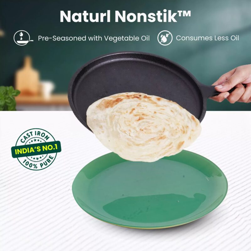 CASTrong Cast Iron Cookware Set: Free ₹400 Tadka Pan + Cast Iron Tawa With Handle (Pre Seasoned) + Cast Iron Kadai Wok Model + Cast Iron Fry Pan, Kitchen set for Home, 100% Pure, Toxin-free - Image 5