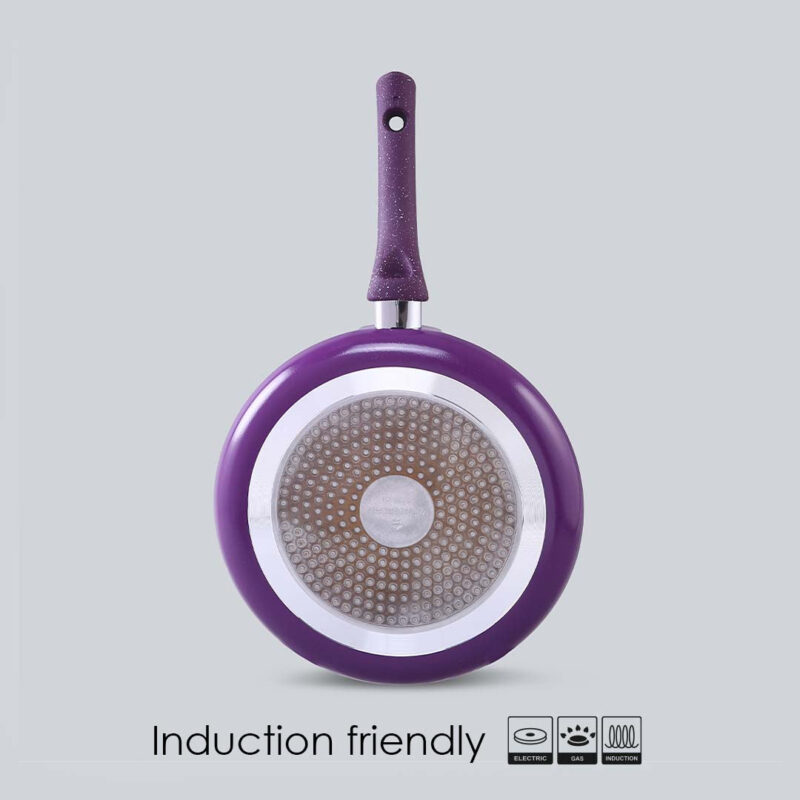 Granite Non-stick Cookware Set, 4Pc (Frying Pan With Lid, Wok, Dosa Tawa), Induction Bottom, Soft-Touch Handles, Pure Grade Aluminium, PFOA, 3.5mm, 2 Years Warranty, Purple - Image 6