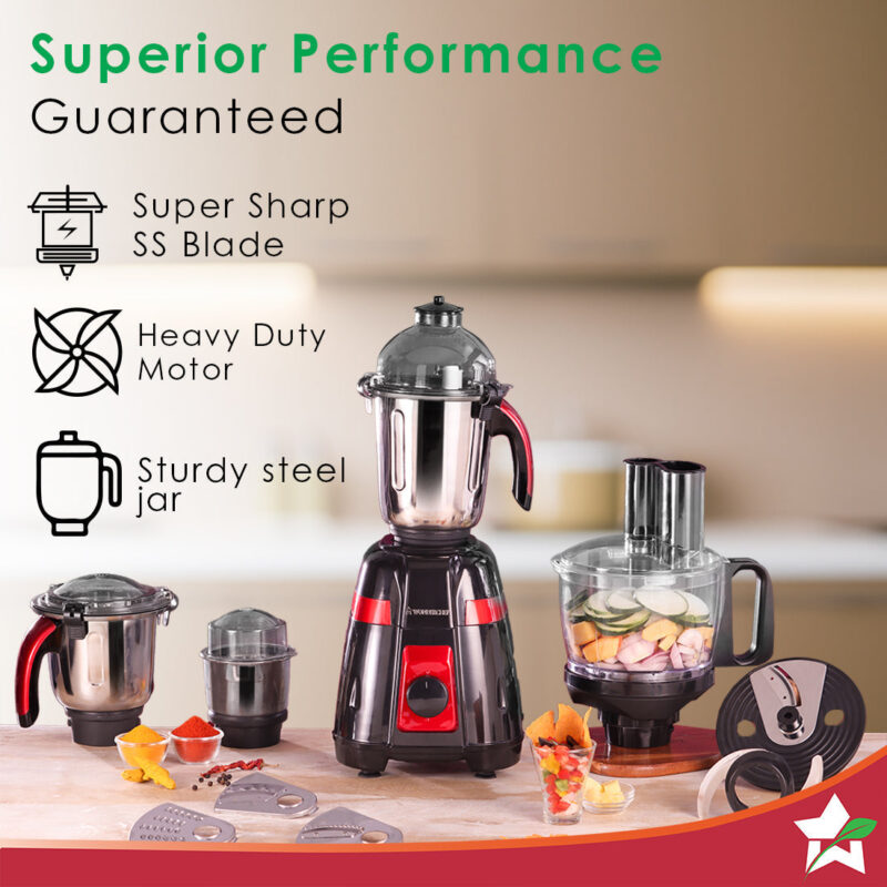 Platinum Food Processor-Mixer-Grinder | 750W Copper Motor | Blades for Slicing, Shredding, Kneading, Juliennes, French-Fries | 4 Jars for Dry/Wet Grinding, Blending | 5 Yr Warranty on Motor - Image 5