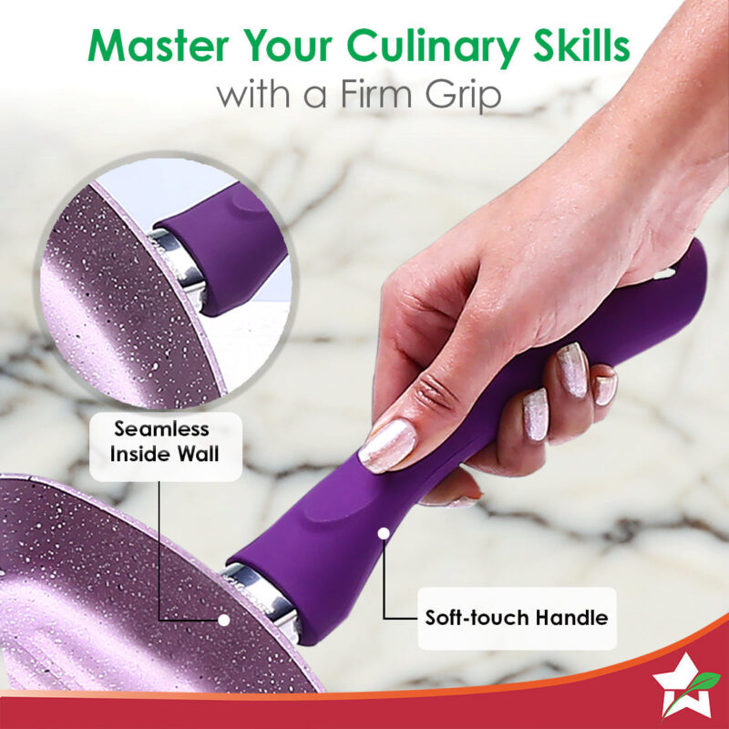 Royal Velvet 24cm Grill Pan | Soft-touch handles |Non – Toxic I Virgin Aluminium| 3 mm thick | 2 year warranty | Purple - Image 5