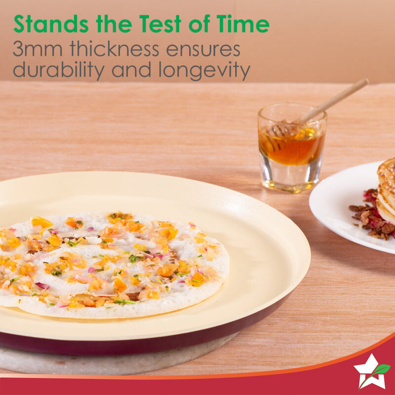 Bellagio Dosa Tawa | 28 cm | Non-Stick Ceramic Coating | Non-Toxic | Pure Aluminium | PFAS and PFOA Free | 3mm Thickness | Two-Tone Soft-Touch Handle | Firm Grip | 2 Years Warranty - Image 5