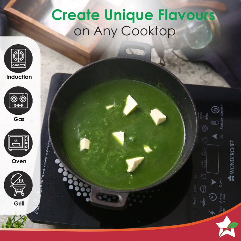 Forza 30cm Cast-iron Kadhai, Pre-Seasoned Cookware, Induction Friendly, 3.35L, 3.8mm - Image 6