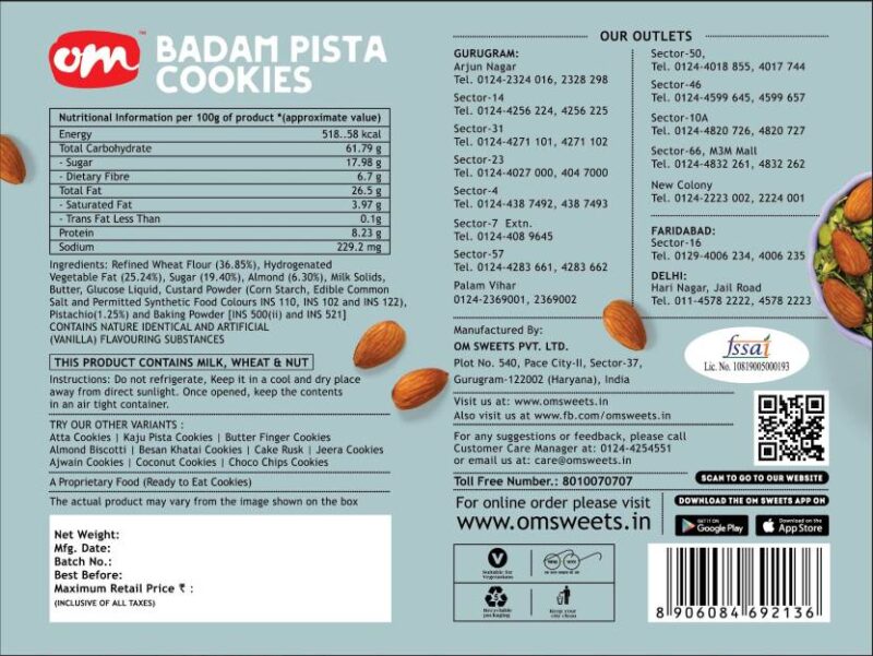 Om Sweets & Snacks Pista Badam Cookies 350G - Image 2