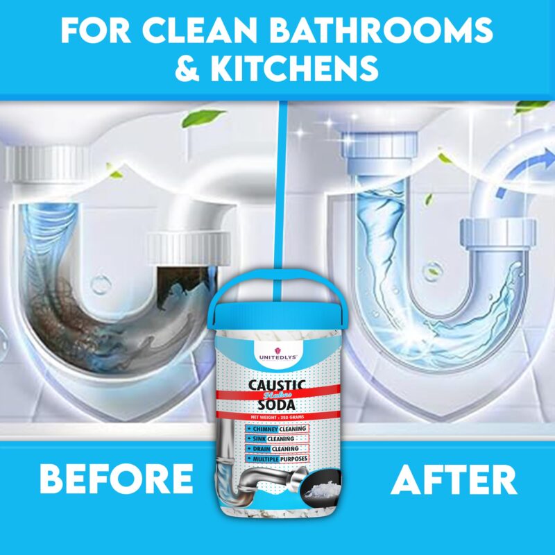 Unitedlys® Caustic Soda Drainage Block Remover 350G | Fast-Acting, Non-Toxic & Odorless Drain Cleaner Powder | Caustic Soda for Drain Cleaning | Sink Cleaner, Drain Pipe Cleaner & Drainage Cleaner - Image 5