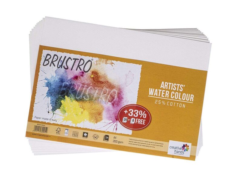 Brustro Artists Watercolour Paper, A4 Size, 200 GSM, 25% Cotton CP, 12 + 4 Sheets Free (Pack of 2) - Image 4