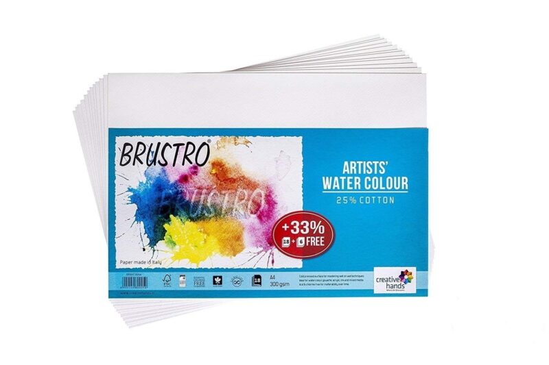 Brustro Artists' Watercolour Paper 300 GSM A4 - 25%cotton, Cold Pressed , Contains 18 + 6 Sheets Free - Image 3