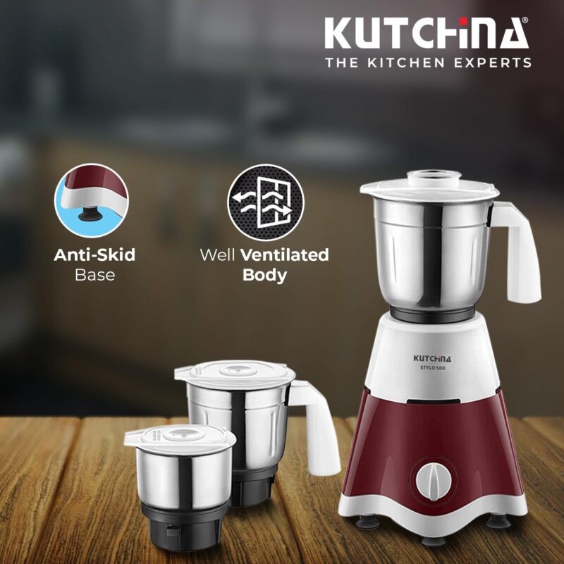 Kutchina Stylo 500 Hygrade Motor Mixer Grinder 500 Watt with 3 Jars (Liquidizing, Wet Grinding, Chutney Jar) | Stainless Steel Blades | Mixer Grinder 500+ Watt | 2 Years on Product - Image 3