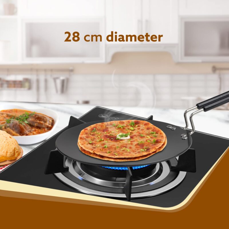 AGARO Elite Hard Anodised Tawa for Kitchen, 28 cm Diameter Tawa for Roti, Chapati, Paratha, Riveted Handle, 4 mm Thick Base for Uniform Heating, Gas & Induction Oven Compatible, Cooking, Cookware - Image 6