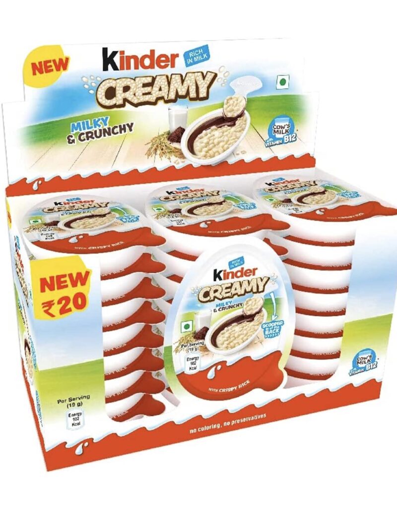Kinder Creamy Pack Of 24 Milky and Cocoa Chocolate with Extruded Rice, 456 Grams