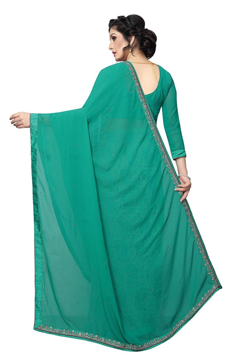 RAJESHWAR FASHION WITH RF Women's Half &Half Georgette Printed Saree With Lace & Blouse(A29 FIROZI RAMA_Free Size) - Image 3