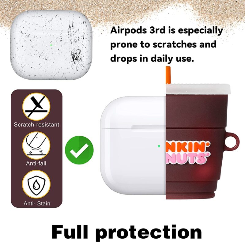 Meyaar for AirPods 3 Case Cover with Keychain Neck, Protective Silicone Case Skin Compatible with AirPods 3rd Generation (2021 Released), Shockproof, Supports Wireless Charging (Dunkin-Donuts) - Image 3