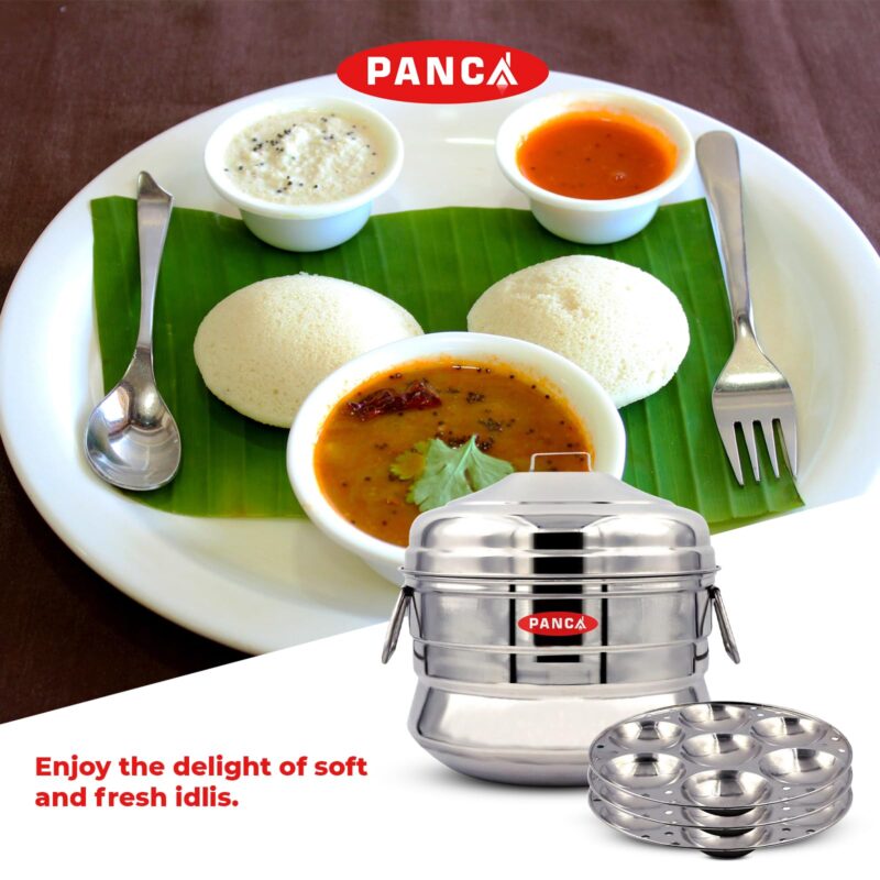 PANCA Stainless Steel Idli Maker 21 Cavity Big Size Idli Cooker 3 Plate,Idli Panai Steamer Premium (21 Idli, 3 Plate) - Image 7