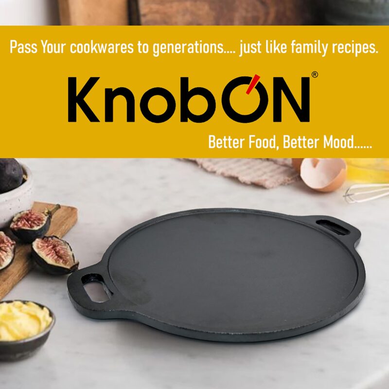 KNOBON Pre-Seasoned Cast Iron Flat Dosa/Roti/Chapati Tawa Pan With 2 Side Handle, Dosa Kallu, Iron Tawa Big Size Non-Toxic Cookware Utensi| Gas And Induction Compatible | 30 Cm (Black) - Image 7