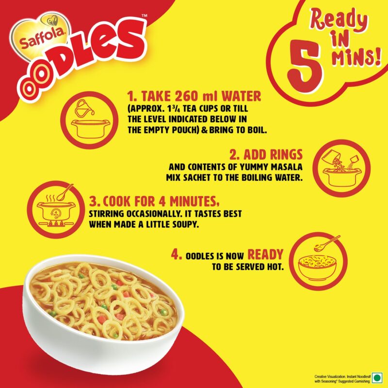 Saffola Oodles Yummy Masala Pack of 14 (14x53g) 742gm, Instant Noodles, Ring Noodles, No Maida, Goodness of Millet & Oats - Image 4