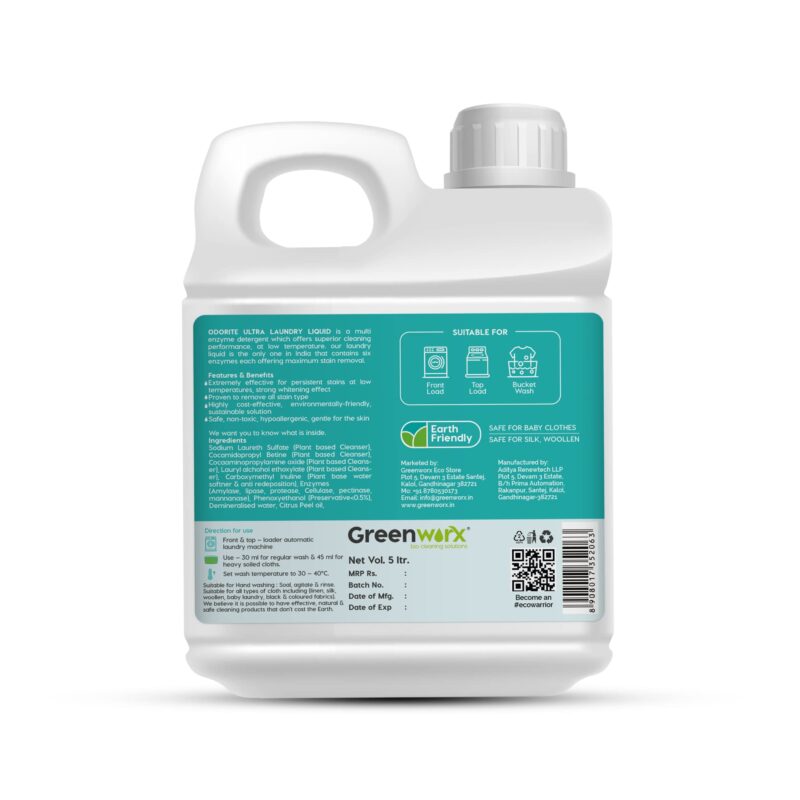 Greenworx - Bio Cleaning Solutions Natural Laundry Detergent Liquid (5 Liter)|Non Toxic,Eco Freindly Best For Front Load And Top load|Safe For Baby, Biodegradable & Chemical Free Laundry Liquid Pack - Image 7