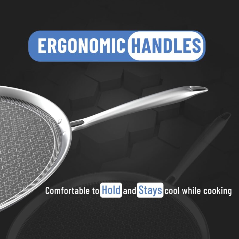 Esspy 11.5inch/29cm Triply Non Stick Dosa Tawa | Stainless Steel Tawa for Dosa | Tawa for Roti/Chapati/Paratha | Metal Spatula Friendly, 4.0 mm Thick, Honeycomb Pattern, Riveted Handle, Food Safe - Image 5