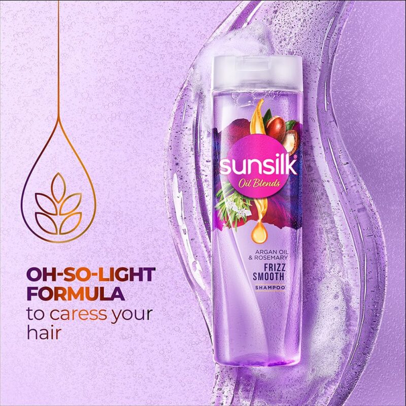 Sunsilk Argan Oil & Rosemary Frizz Smooth Oil Blends Shampoo | for Frizzy Hair | with No Added Parabens | 370 ML - Image 4