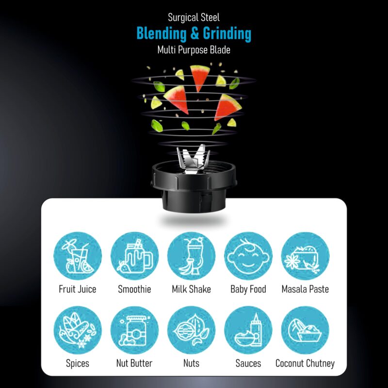 DIGISMART Nutri Mixer Grinder With 2 Jar | 500 Watt | Long Lasting Shock Proof Abs Body | Heavy Duty Motor Multi Purpose Blade Come With 1 Years Warranty (Blue) - Image 2