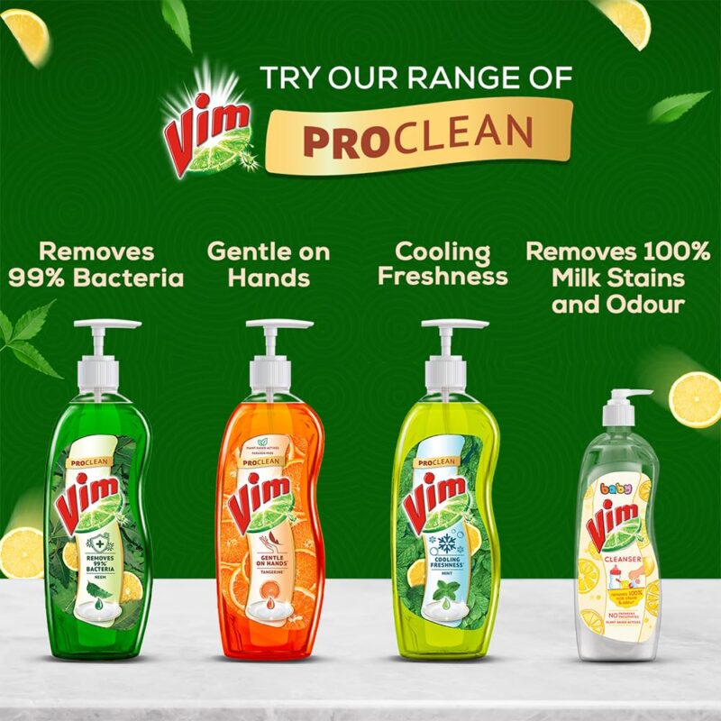 Vim ProClean Dishwash Liquid Gel with Neem, Removes 99%* Backeteria, Removes tough grease and odours, 750ml - Image 2