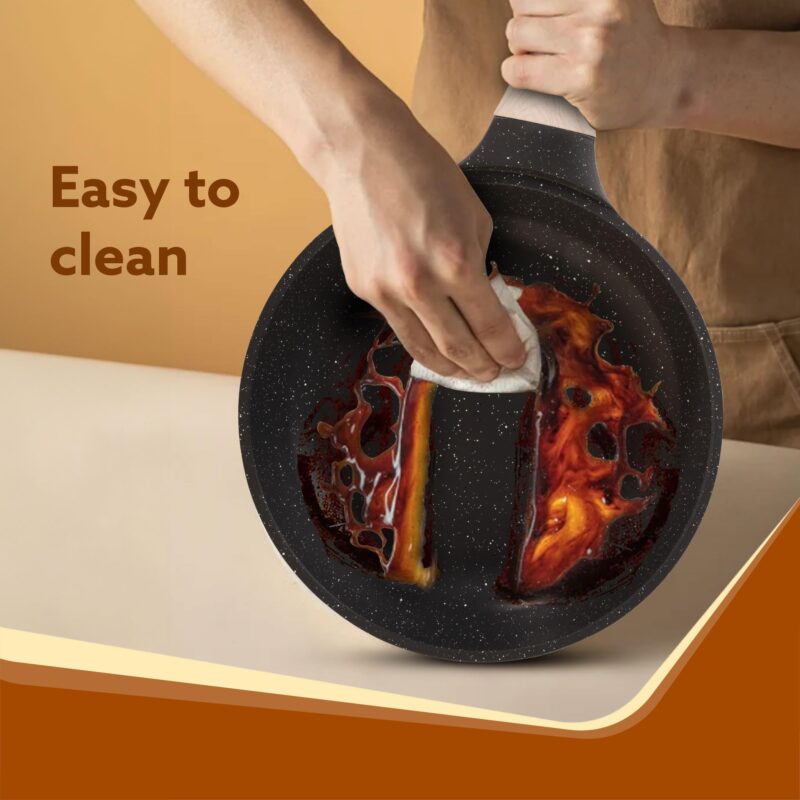 AGARO Imperial Granite Non Stick Cookware Set, 4pcs Cookware Set, 24cm Fry Pan & Casserole with Lid, 16cm Sauce pan with Lid, 28cm Deep Fry Pan with Lid, Cast Aluminium, Gas & Induction Compatible. - Image 3